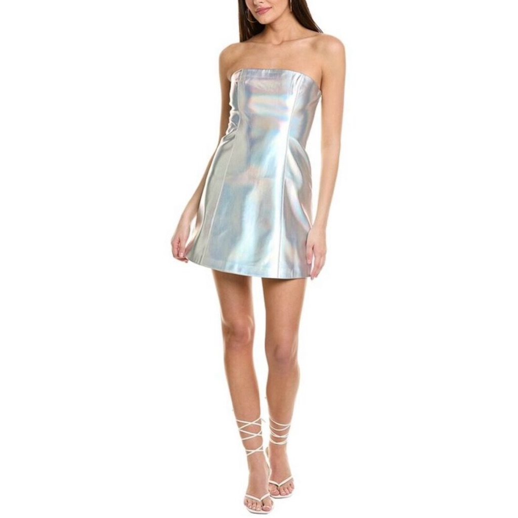 Susana Monaco Womens Tube Flare Mini Dress, Silver Size Large